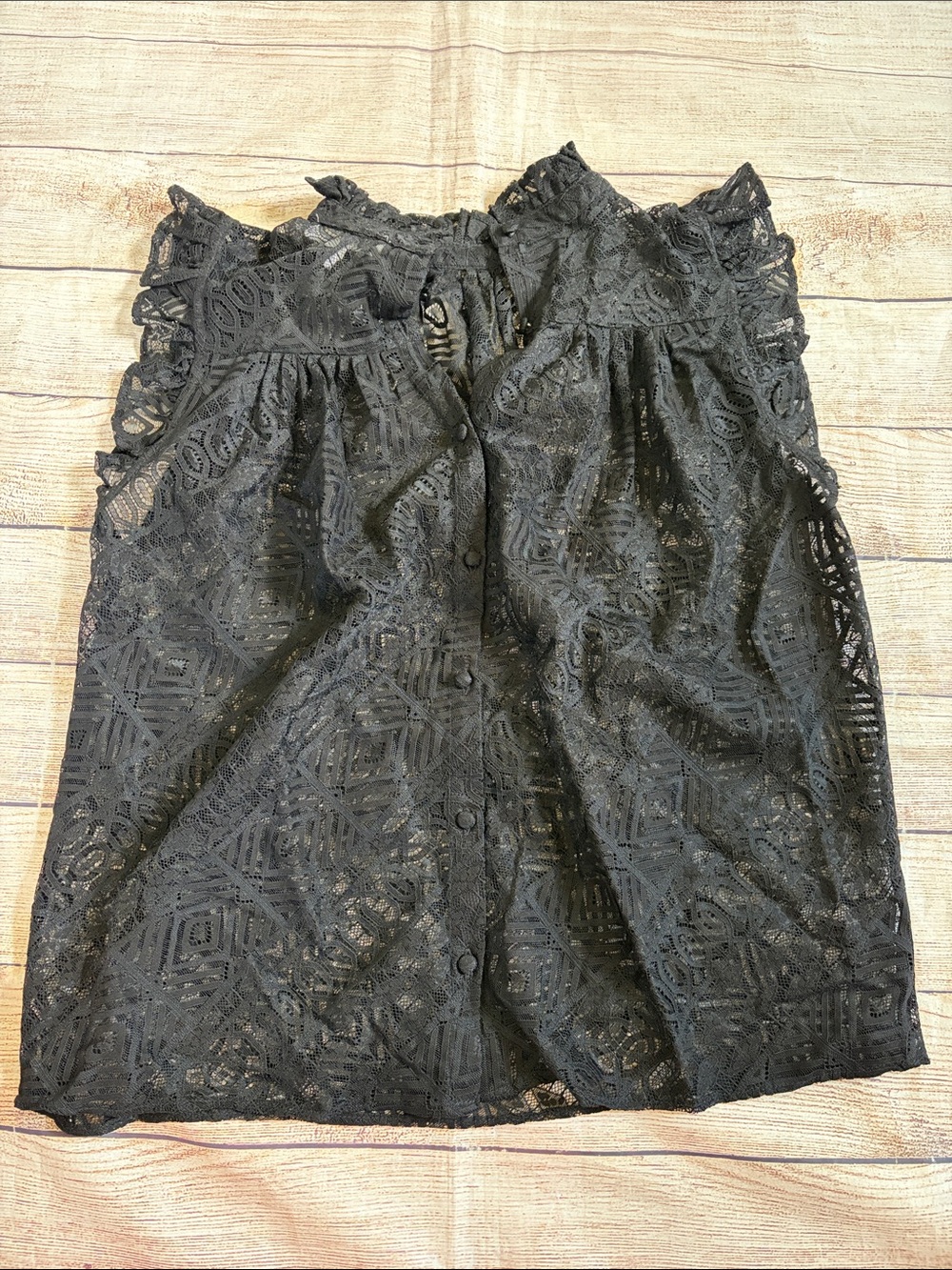Frame Denim Black Lace Sleeveless Button Front Blouse Top Size Small
